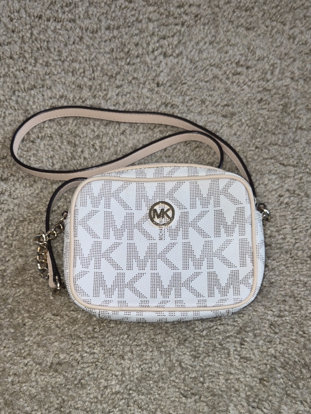 Michael Kors Jet Set Small MK Logo Crossbody Bag in Vanilla
